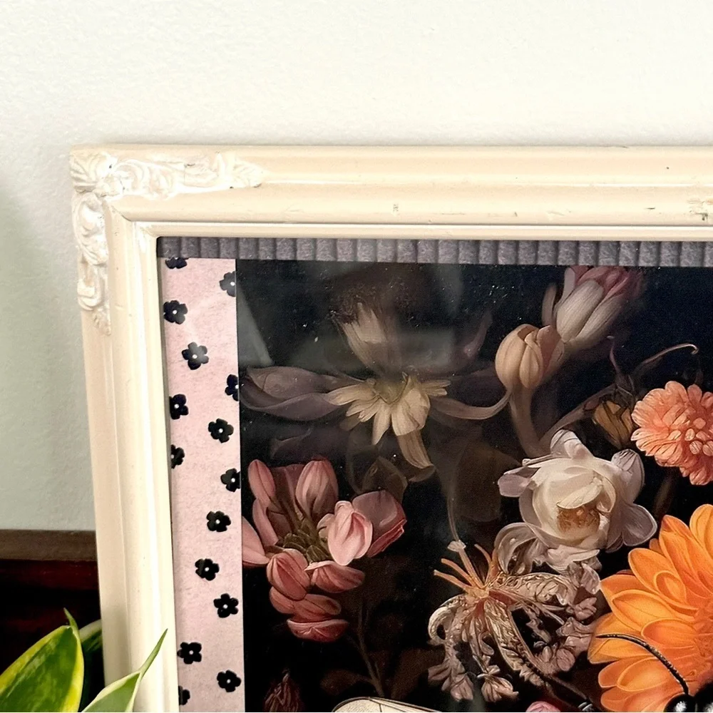 Bumblebee Moody Floral Dark Bee Canvas Print Ornate White Frame Dark Art Boho